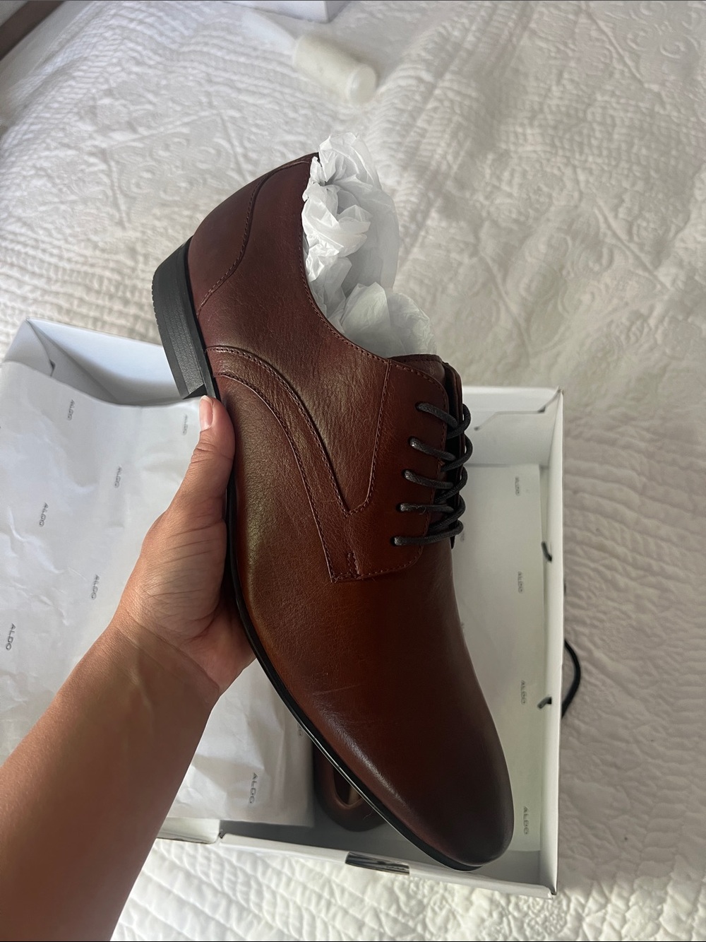 ALDO Men's Chestnut Brown Leather Dress shoes - Picture 3 of 10